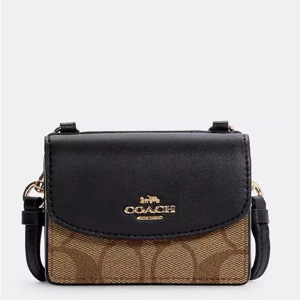 Coach- Flap Card Case on lanyard in colorblock signature canvas